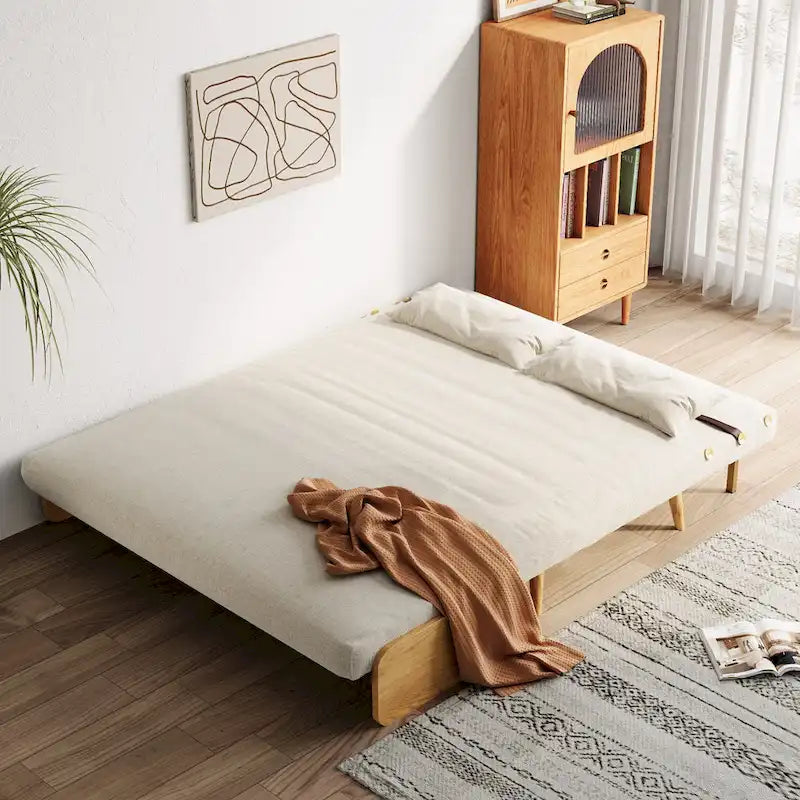 Canapé-lit convertible 59" avec dossier réglable et tablette latérale - Beige