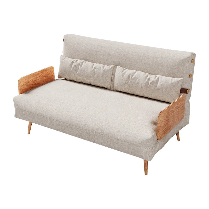 Canapé-lit convertible 59" avec dossier réglable et tablette latérale - Beige