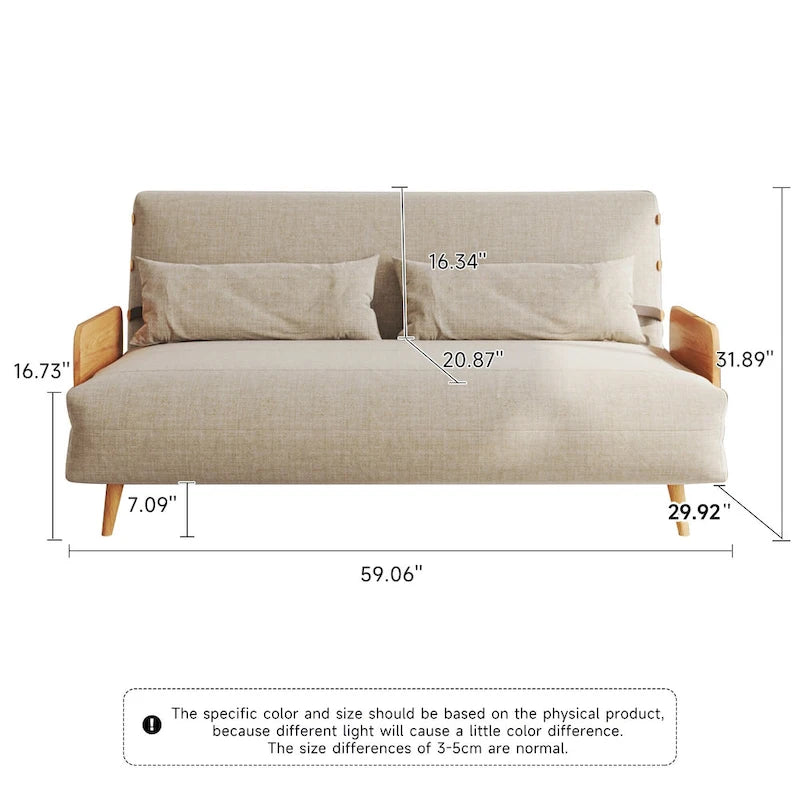 Canapé-lit convertible 59" avec dossier réglable et tablette latérale - Beige