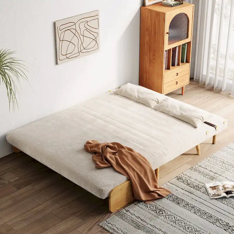 Canapé-lit convertible 59" avec dossier réglable et tablette latérale - Beige