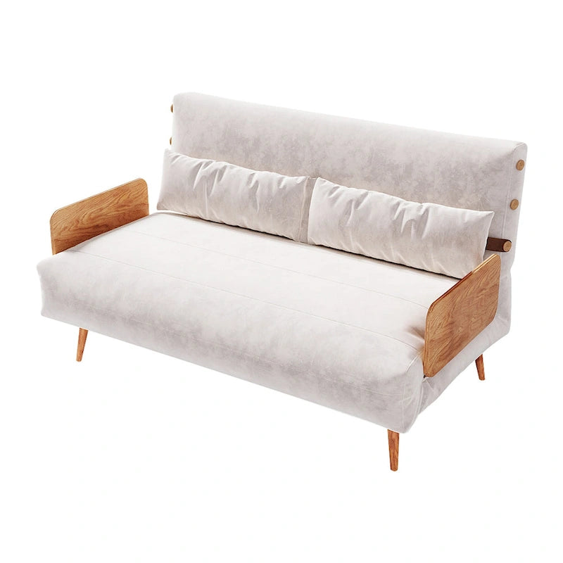 Canapé-lit convertible 59" avec dossier réglable et tablette latérale - Beige