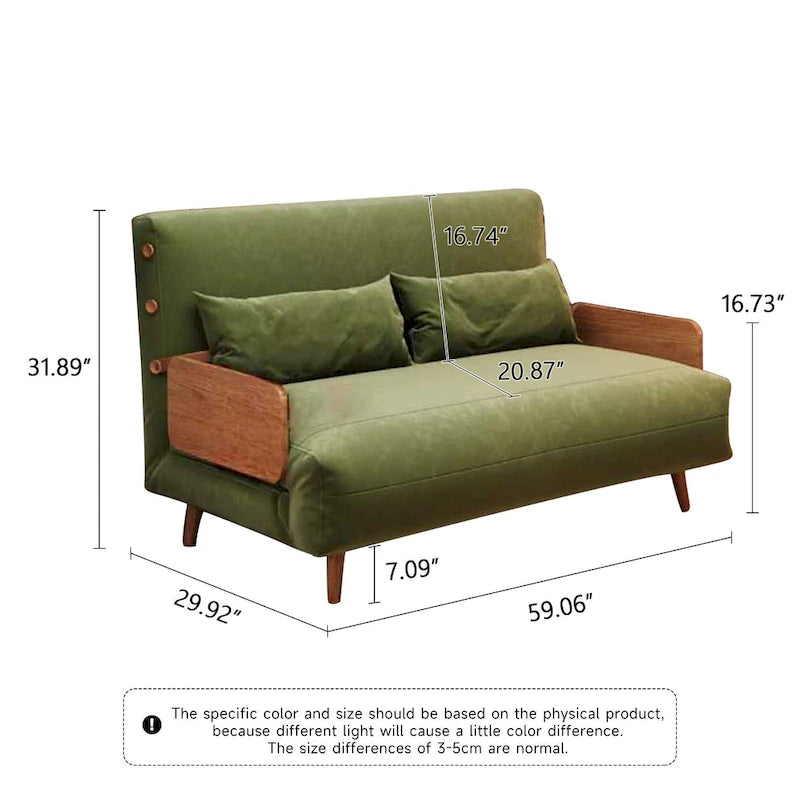 Canapé-lit convertible 59" avec dossier réglable et tablette latérale - Beige