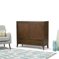 Meuble de rangement Mid-Century Modern en bois massif de 122 cm avec portes coulissantes et tiroirs