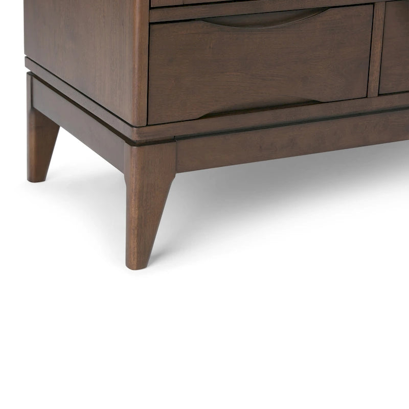 Meuble de rangement Mid-Century Modern en bois massif de 122 cm avec portes coulissantes et tiroirs