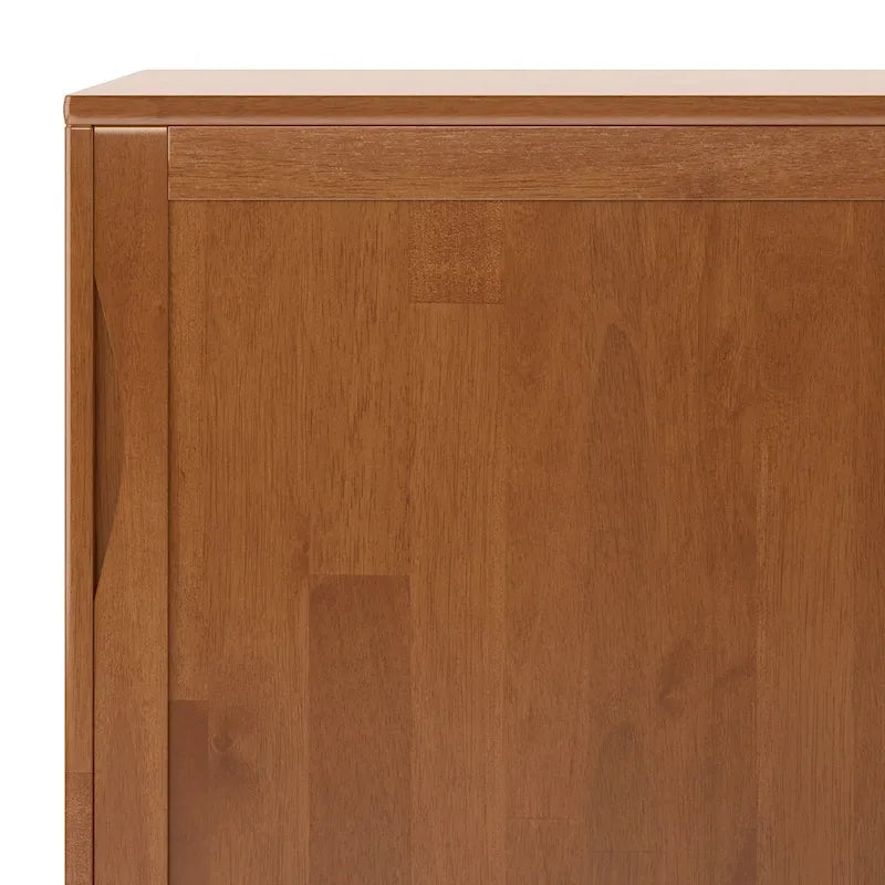 Meuble de rangement Mid-Century Modern en bois massif de 122 cm avec portes coulissantes et tiroirs