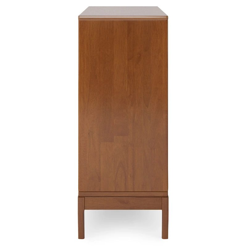Meuble de rangement Mid-Century Modern en bois massif de 122 cm avec portes coulissantes et tiroirs