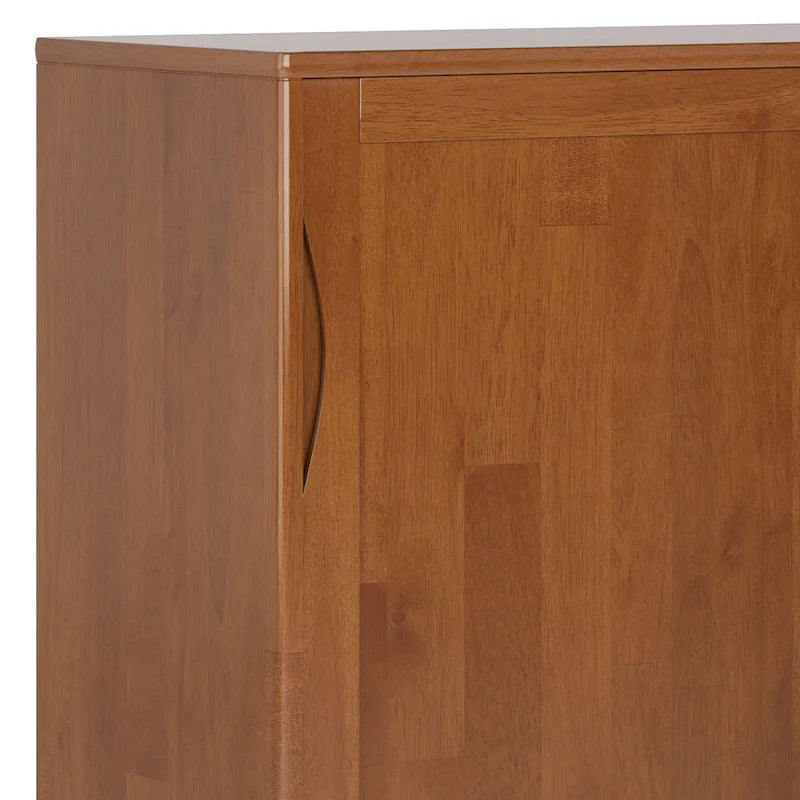 Meuble de rangement Mid-Century Modern en bois massif de 122 cm avec portes coulissantes et tiroirs