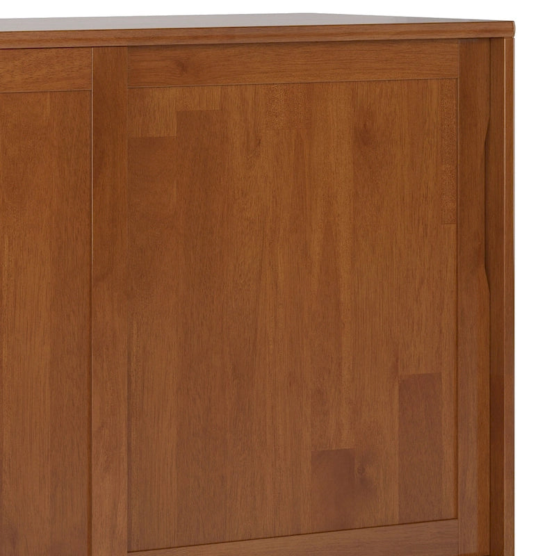 Meuble de rangement Mid-Century Modern en bois massif de 122 cm avec portes coulissantes et tiroirs