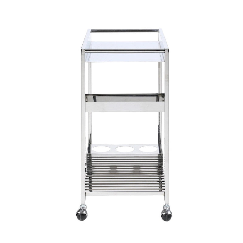 Chariot de service et desserte de cuisine contemporains en acier inoxydable poli