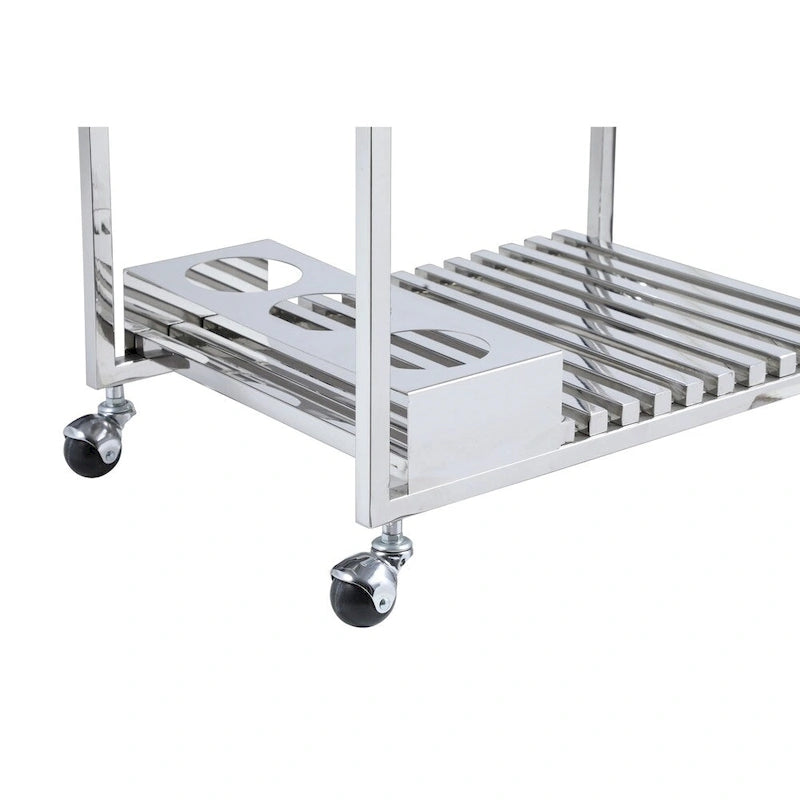 Chariot de service et desserte de cuisine contemporains en acier inoxydable poli