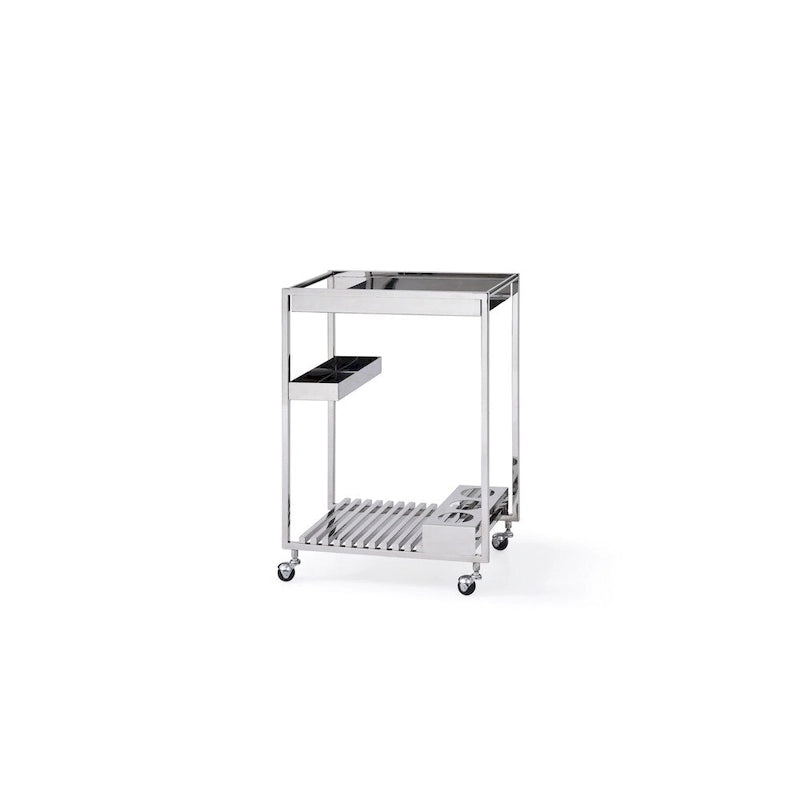 Chariot de service et desserte de cuisine contemporains en acier inoxydable poli