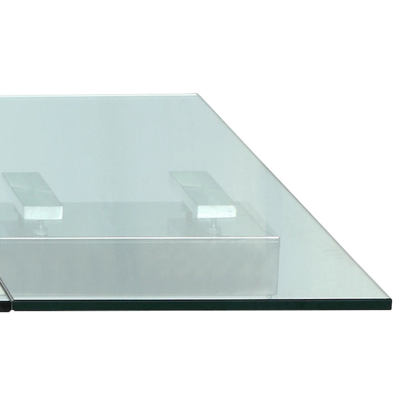 Table à manger extensible en verre trempé avec piètement chevalet en bois massif