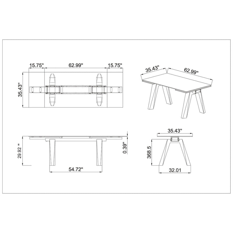 Table à manger extensible en verre trempé avec piètement chevalet en bois massif