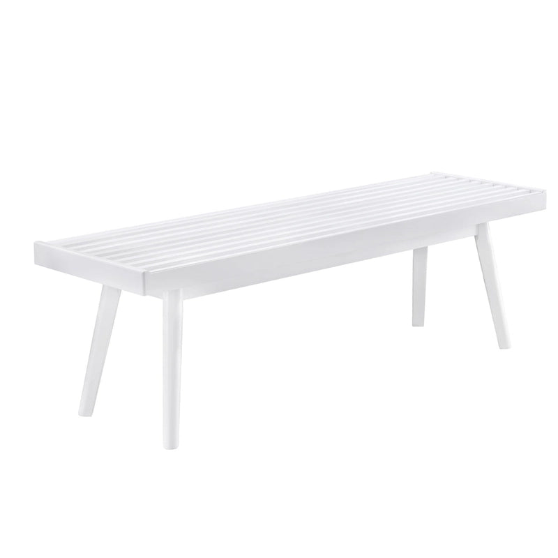 Banc en lattes de bois massif, style Ferme, avec pieds effilés - Blanc, 56 po