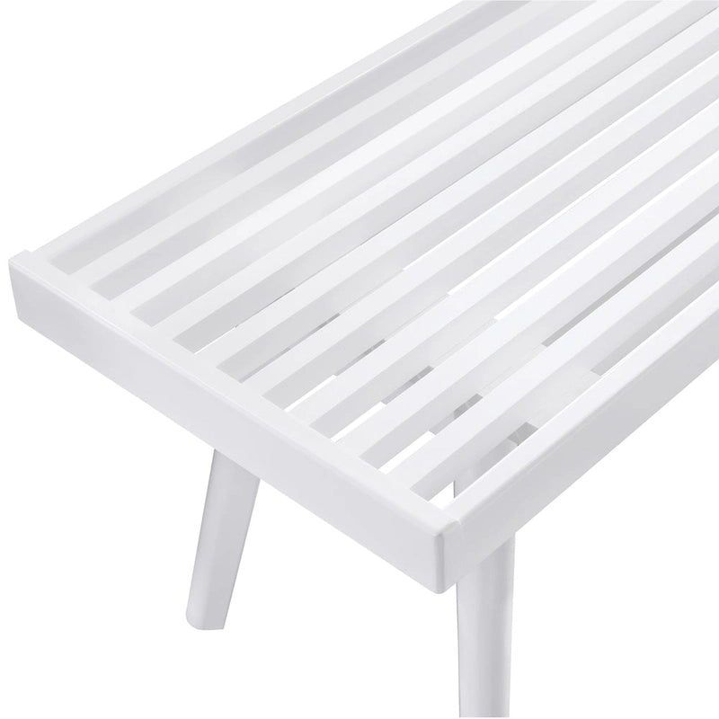 Banc en lattes de bois massif, style Ferme, avec pieds effilés - Blanc, 56 po