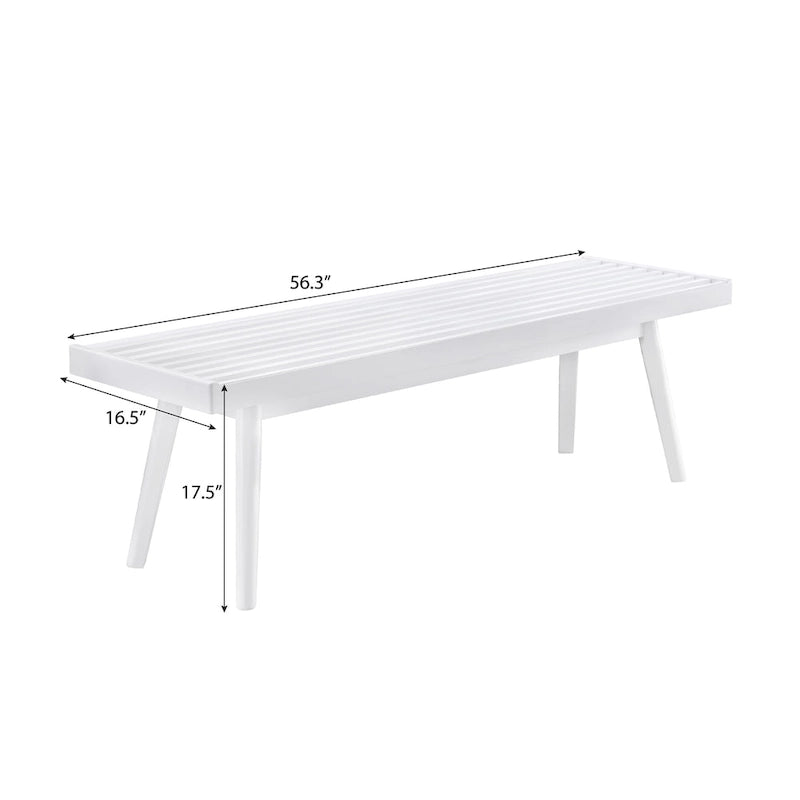 Banc en lattes de bois massif, style Ferme, avec pieds effilés - Blanc, 56 po