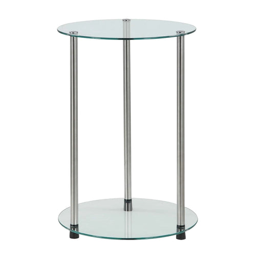 Table d'appoint ronde à deux niveaux en verre trempé avec pieds en acier inoxydable