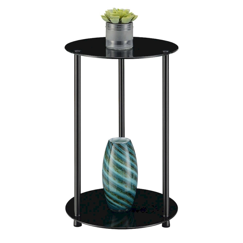 Table d'appoint ronde à deux niveaux en verre trempé avec pieds en acier inoxydable