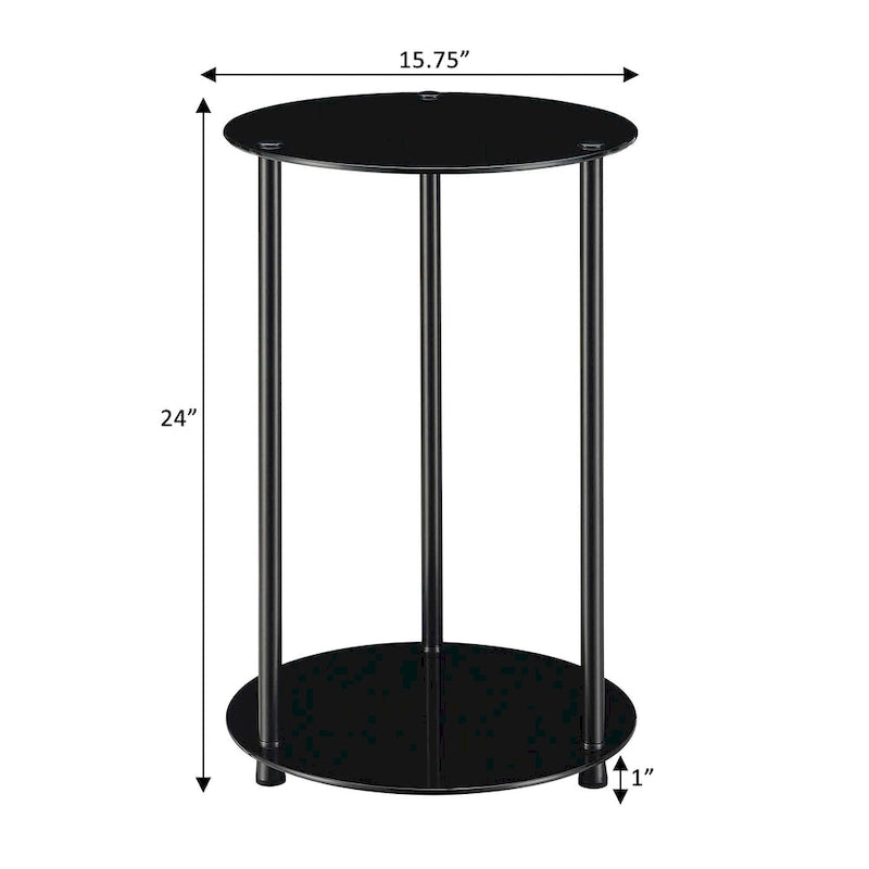 Table d'appoint ronde à deux niveaux en verre trempé avec pieds en acier inoxydable