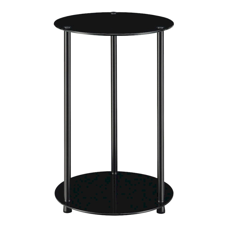 Table d'appoint ronde à deux niveaux en verre trempé avec pieds en acier inoxydable