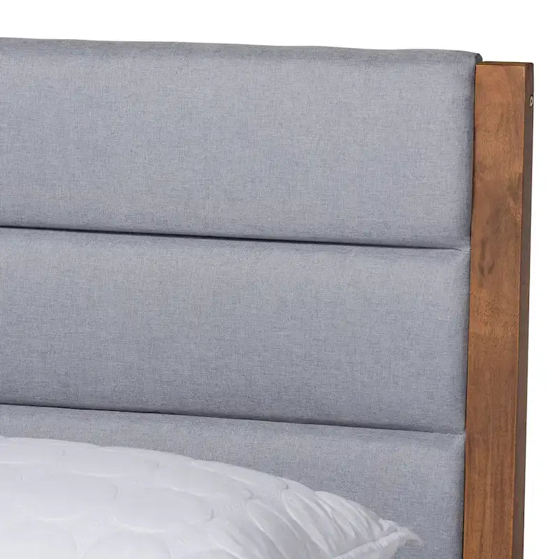 Lit plateforme en bois capitonné tissu de transition – Gris clair