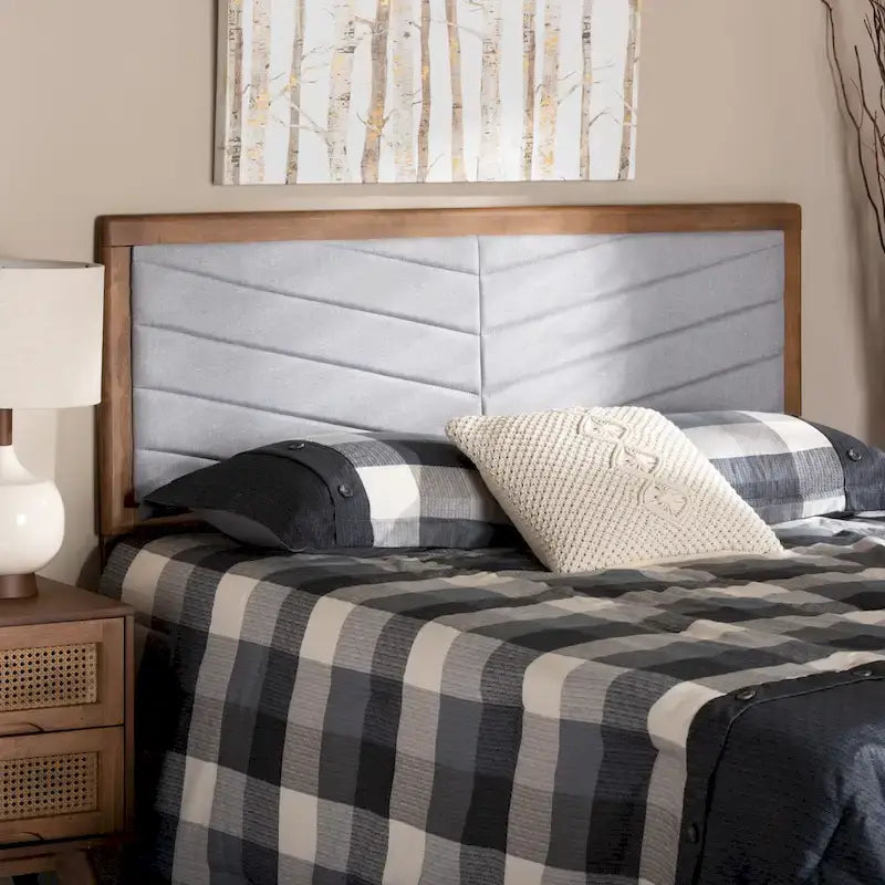 Tête de lit moderne capitonnée en tissu à chevrons - Gris clair