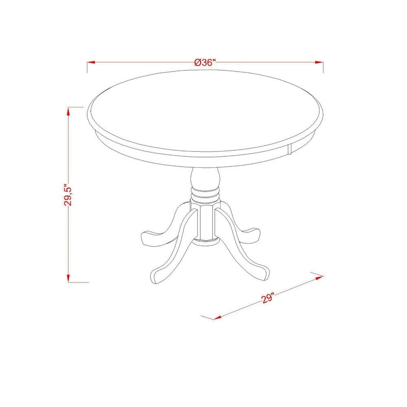 Table à manger ronde sur pied en bois massif de 36 pouces – Plusieurs finitions