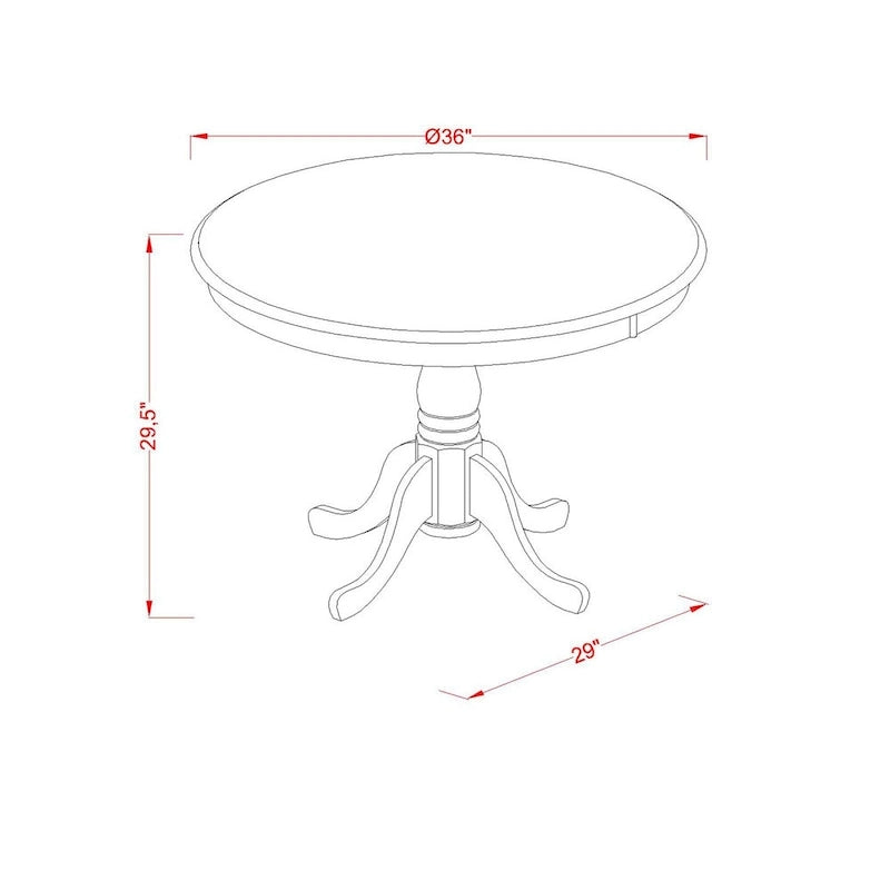 Table à manger ronde sur pied en bois massif de 36 pouces – Plusieurs finitions