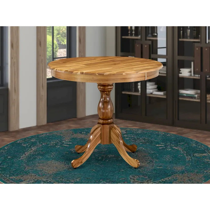 Table à manger ronde sur pied en bois massif de 36 pouces – Plusieurs finitions