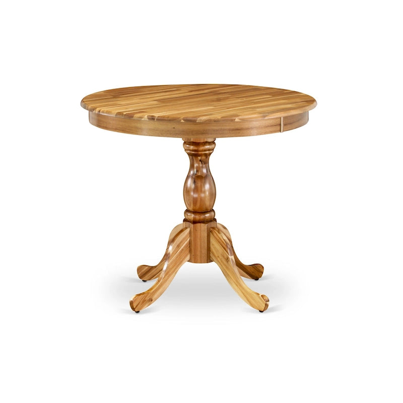 Table à manger ronde sur pied en bois massif de 36 pouces – Plusieurs finitions