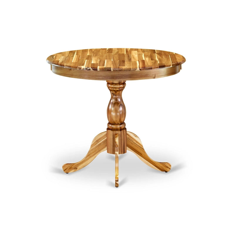 Table à manger ronde sur pied en bois massif de 36 pouces – Plusieurs finitions