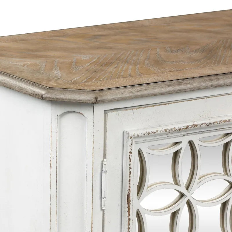 Console de hall blanc antique avec miroir, étagères réglables et gestion des câbles