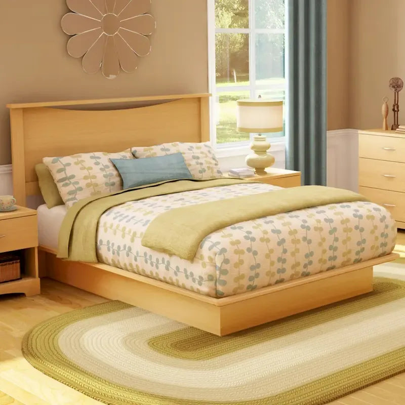Lit plateforme Queen avec tête de lit intégrée et rangement sous le lit