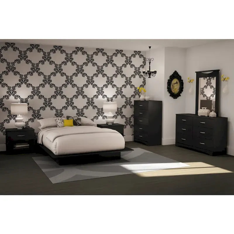 Lit plateforme Queen avec tête de lit intégrée et rangement sous le lit