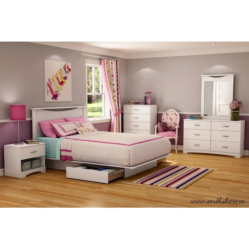 Lit plateforme Queen avec tête de lit intégrée et rangement sous le lit