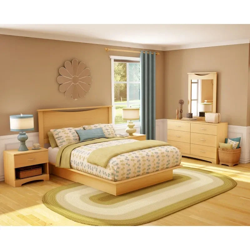 Lit plateforme Queen avec tête de lit intégrée et rangement sous le lit