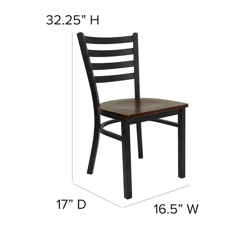 Chaise de salle à manger en métal à dossier échelle, avec assise en bois et cadre thermolaqué