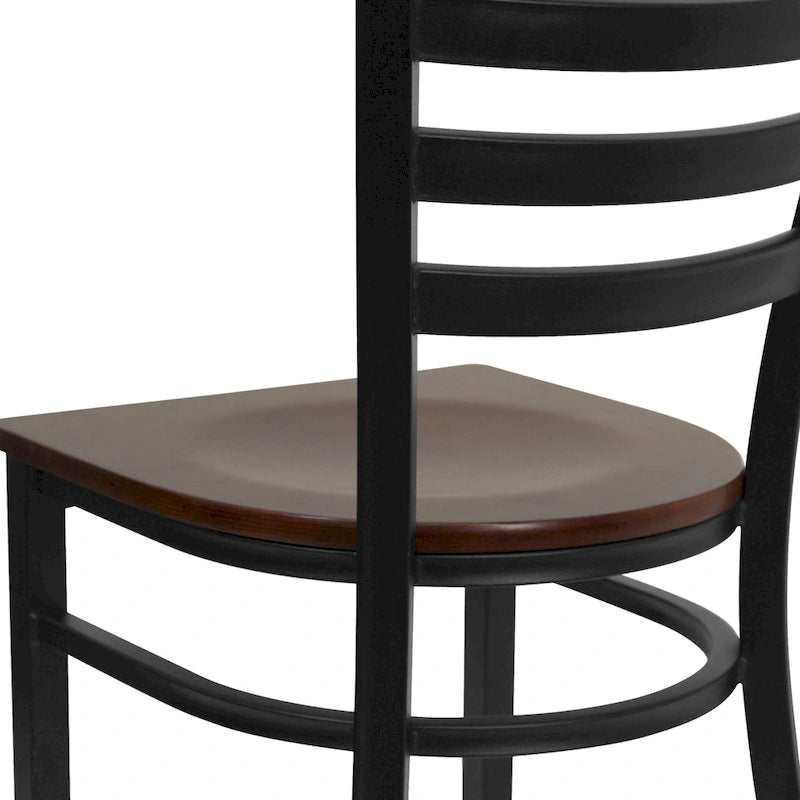 Chaise de salle à manger en métal à dossier échelle, avec assise en bois et cadre thermolaqué