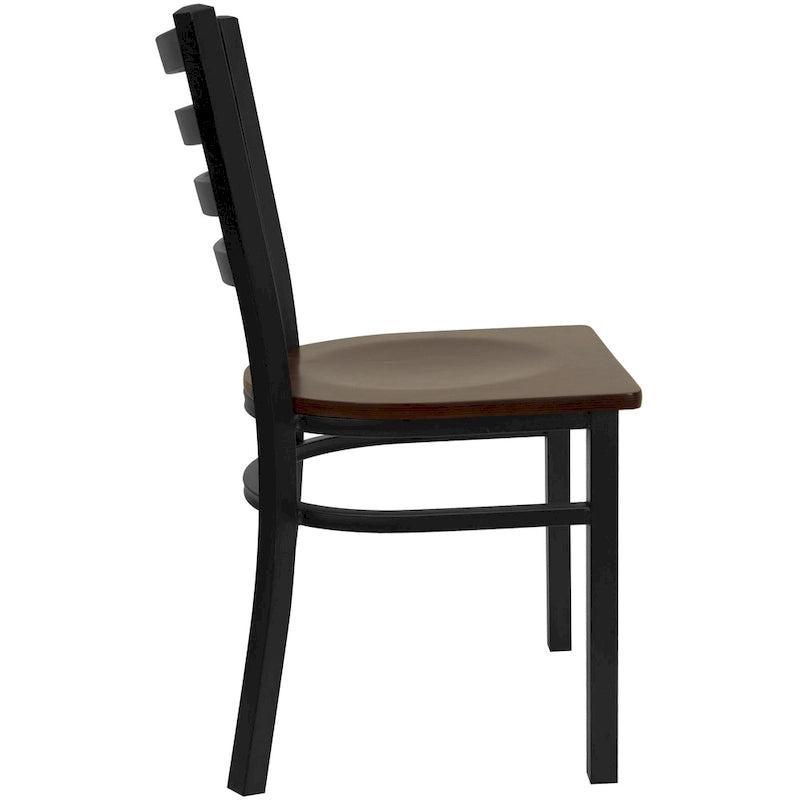 Chaise de salle à manger en métal à dossier échelle, avec assise en bois et cadre thermolaqué
