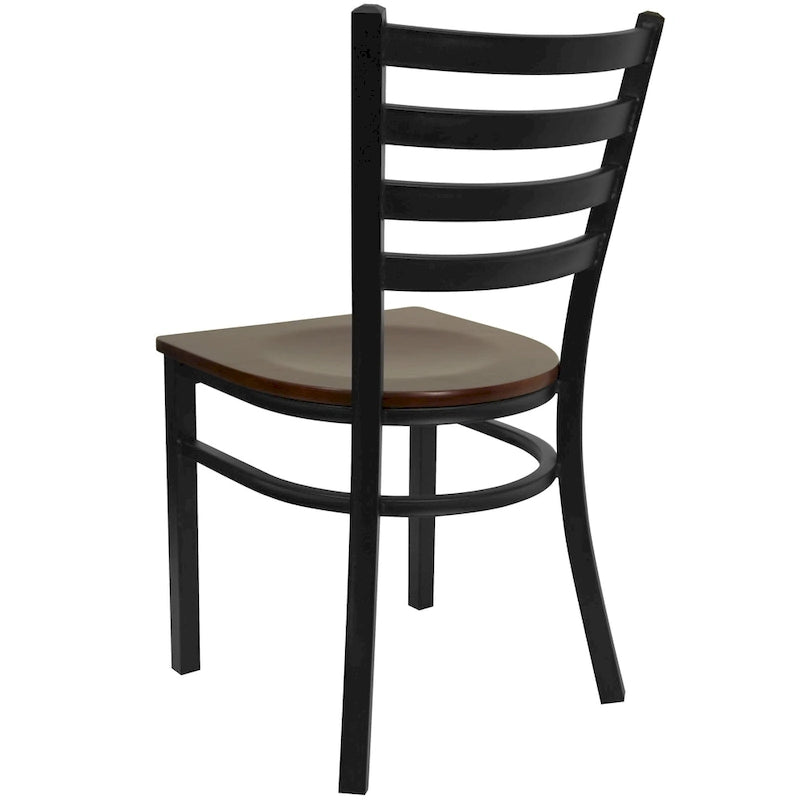 Chaise de salle à manger en métal à dossier échelle, avec assise en bois et cadre thermolaqué