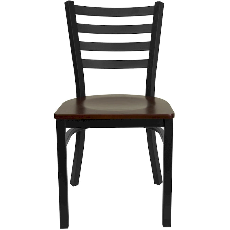 Chaise de salle à manger en métal à dossier échelle, avec assise en bois et cadre thermolaqué