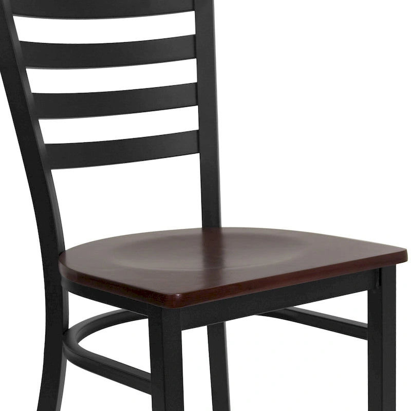 Chaise de salle à manger en métal à dossier échelle, avec assise en bois et cadre thermolaqué