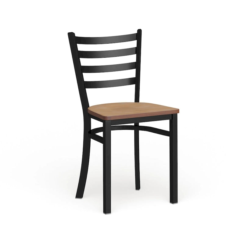 Chaise de salle à manger en métal à dossier échelle, avec assise en bois et cadre thermolaqué