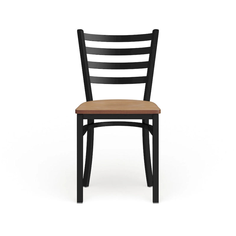 Chaise de salle à manger en métal à dossier échelle, avec assise en bois et cadre thermolaqué