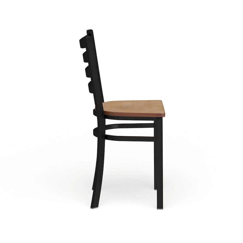 Chaise de salle à manger en métal à dossier échelle, avec assise en bois et cadre thermolaqué