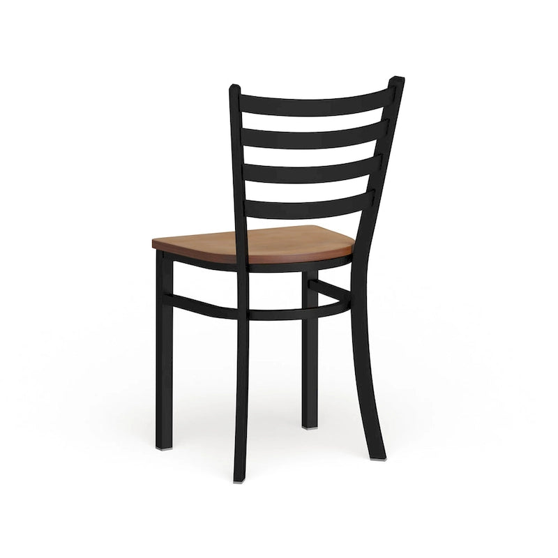 Chaise de salle à manger en métal à dossier échelle, avec assise en bois et cadre thermolaqué