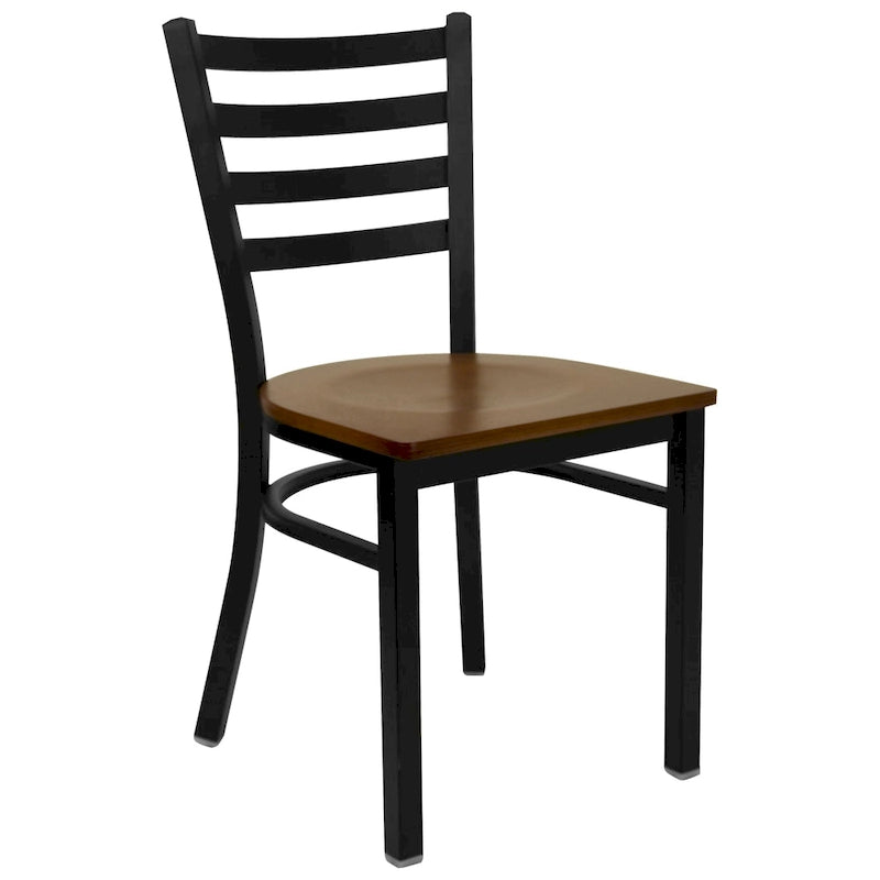Chaise de salle à manger en métal à dossier échelle, avec assise en bois et cadre thermolaqué