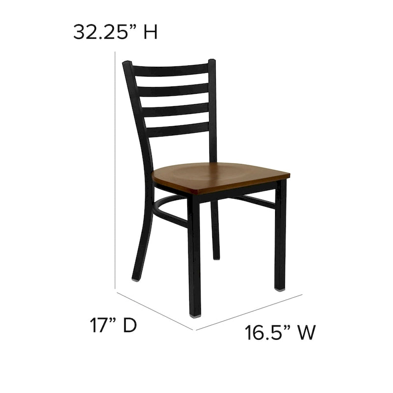 Chaise de salle à manger en métal à dossier échelle, avec assise en bois et cadre thermolaqué
