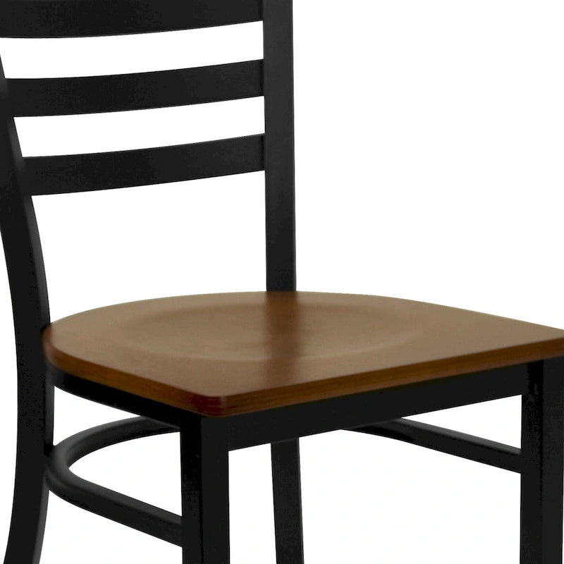 Chaise de salle à manger en métal à dossier échelle, avec assise en bois et cadre thermolaqué