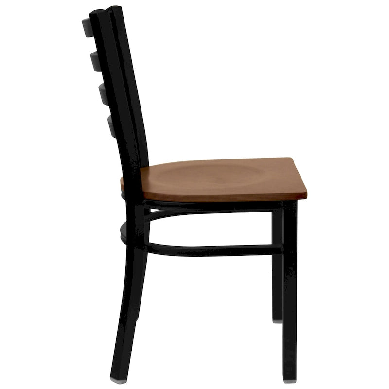 Chaise de salle à manger en métal à dossier échelle, avec assise en bois et cadre thermolaqué